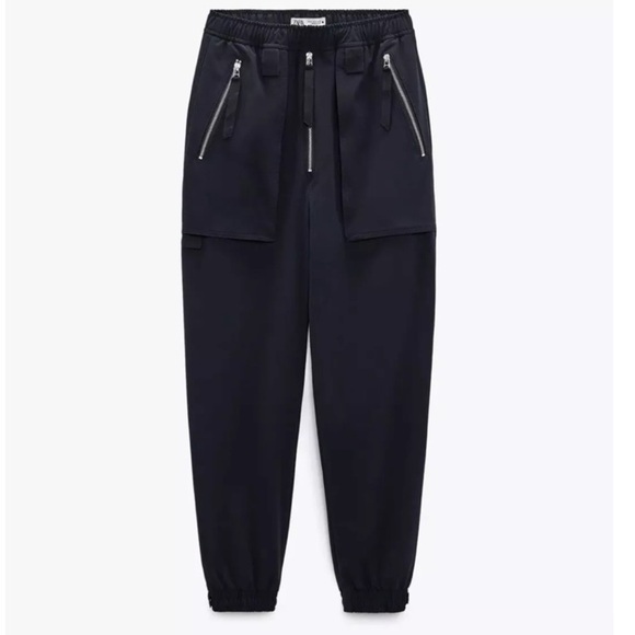 Zara Cargo Trousers With Zips Blue NWT - Picture 1 of 12